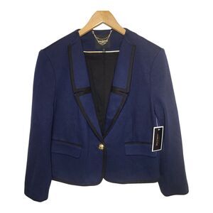 Juicy Couture Ponte Blazer Jacket Womens Large Business Office Career Blue Gold